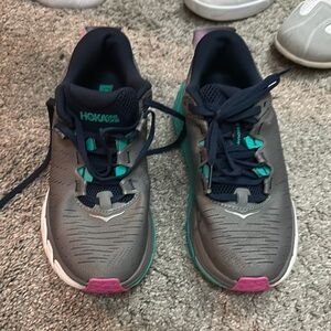 HOKA Gray and Pink Running Shoes